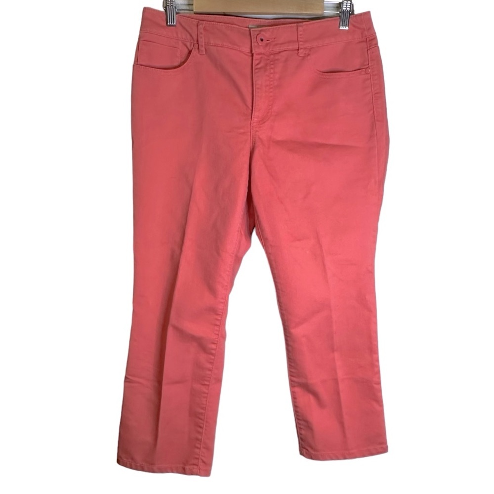 Chico’s Platinum Design Cropped Jeans Salmon Coral Coastal Resort Size 8